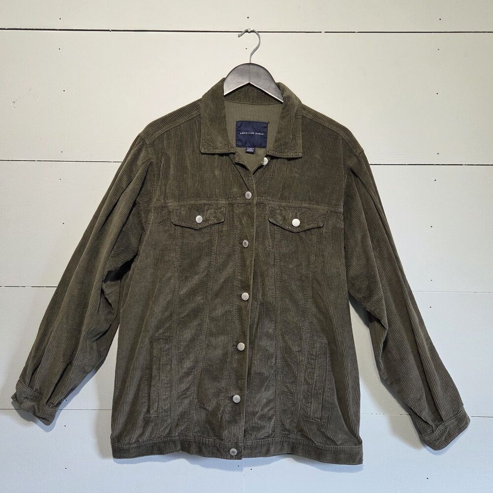 American Eagle Women's Green Corduroy Jacket XL Button Front Collared Pockets